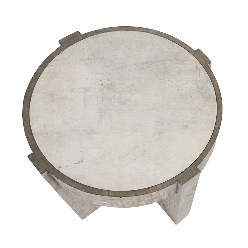 Classic Home Sonoma 26" Round Reclaimed Pine End Table in Distressed Gray