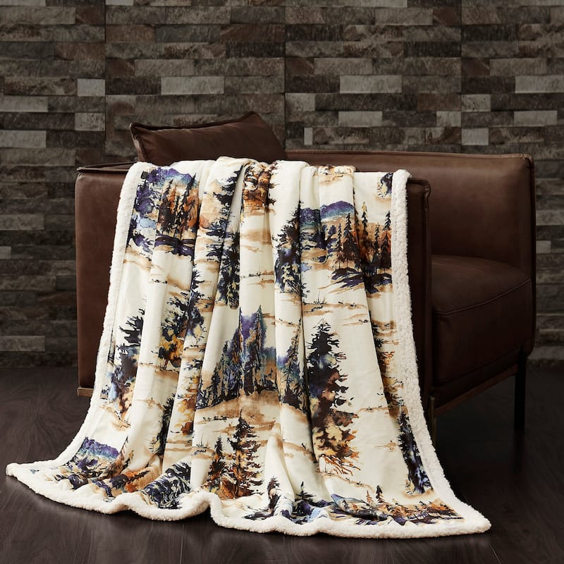 Indigo Hill by HiEnd Accents Campfire Sherpa Fleece Throw, 1PC or 3PC - 1-Piece - Acadia