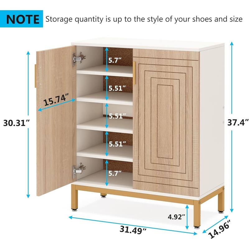 31" White & Natural Wooden Shoe Cabinet, 5 Tiers