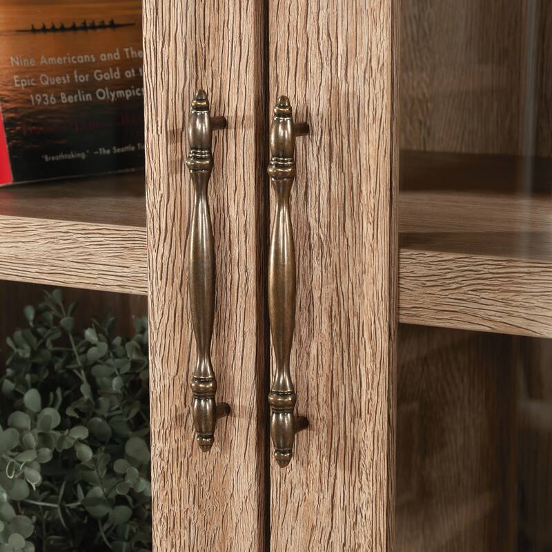 Wood Library Hutch with Glass Doors, Brown - 31.50" W x 17.68" D x 42.17" H