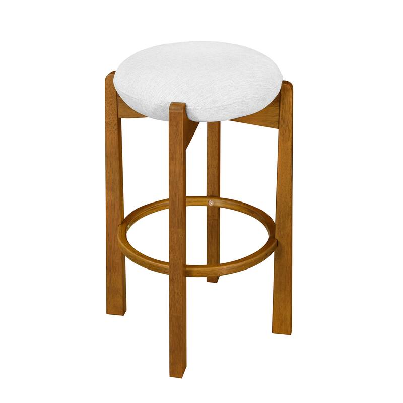 Christopher Knight Home - Tara Rubberwood Upholstered Barstools in Walnut and Ivory Fabric