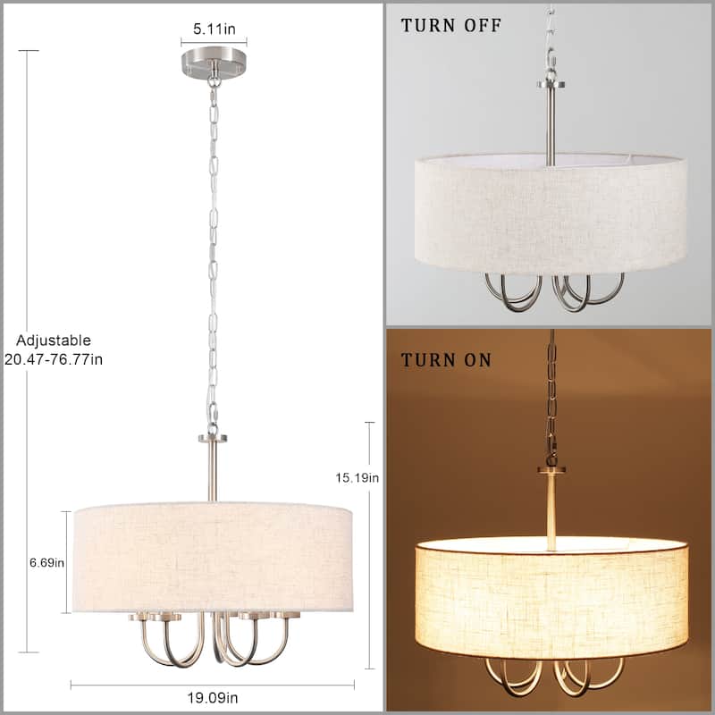 Modern Farmhouse Drum 5-Light Transitional Chandelier, Classic Semi Flush Mount Chandelier for Dining room - W19.09"x H15.19"
