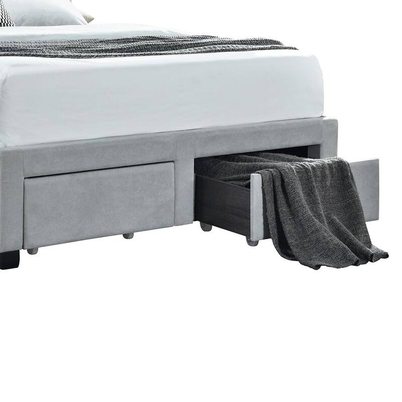 Light Grey Upholstered 4-Drawer Tufted Storage King Bed