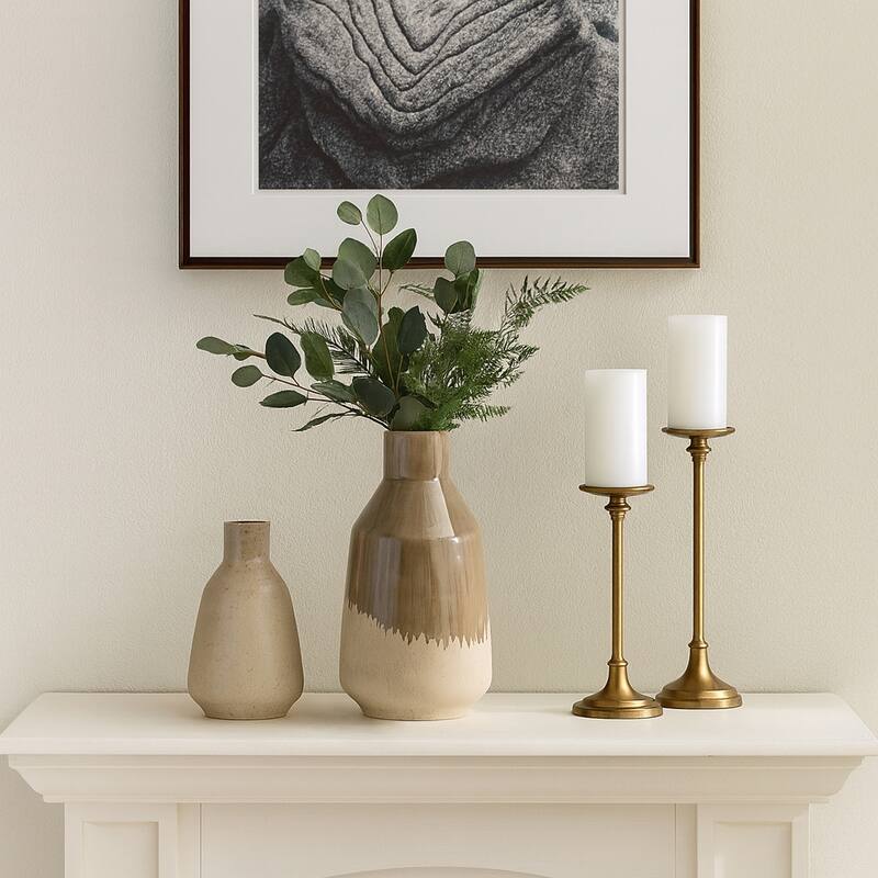 Warm Rustic Ceramic Table Vase for Home Decor, Decorative Flower Vase with Glazed Finish - 8" x 8" x 14"