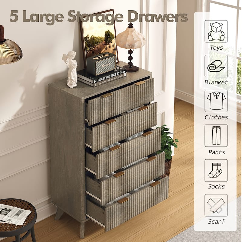 Modern 5 Chest of Drawers, Wood Dresser for Bedroom, Living Room