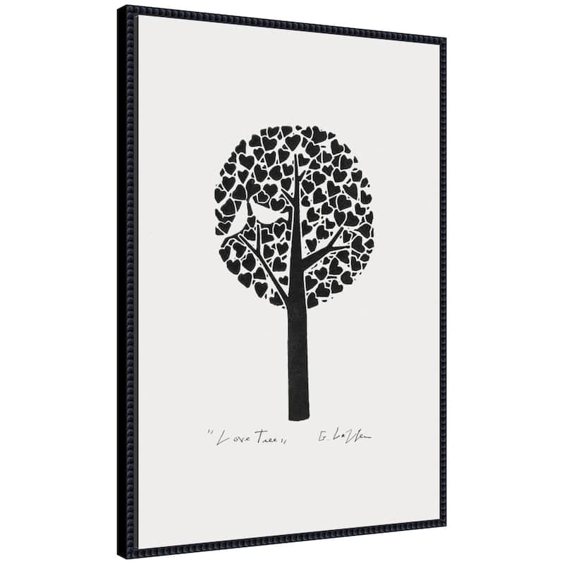 Kate and Laurel Sylvie Black and White Love Tree Linocut Framed Canvas by Giuliana Lazzerini - 23x33 - Black