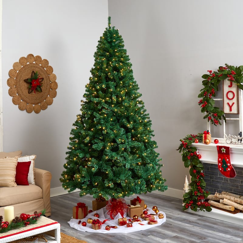 9ft. Slim Artificial Christmas Tree with 650 Clear LED Lights and 1860 Branches - Tall Elegant Holiday X-Mas Centerpiece