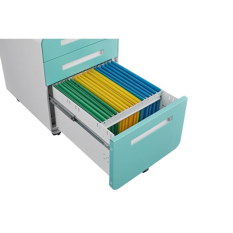 3-Drawer Locking Mobile File Cabinet with Wheels, Metal Home Office Storage Cabinet with Pencil Tray & Hanging Bars