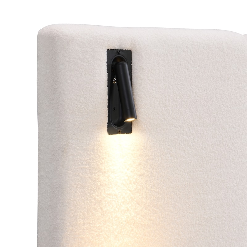 Christopher Knight Home - Elise Boucle Upholstered Bed with Integrated Lights and Shelves