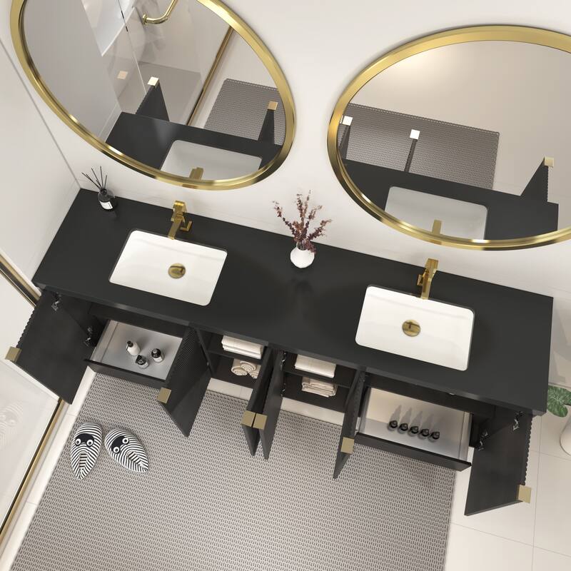 Milano 84" Freestanding Bathroom Vanity with Double Black Acrylic Sink