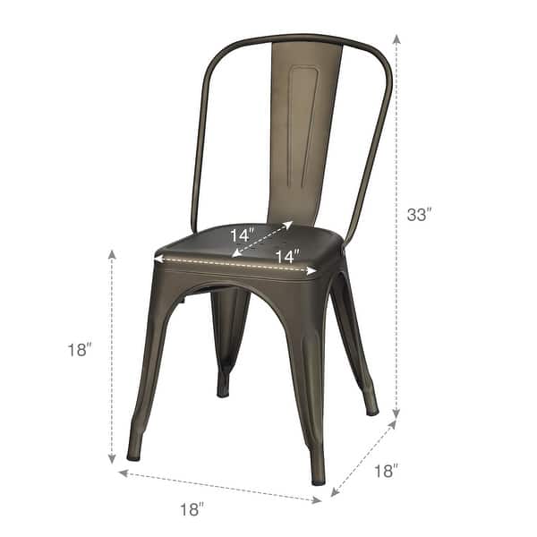 dimension image slide 2 of 2, Set of 4 Dining Side Chair Stackable Bistro Cafe Metal Stool GunBlack - See details