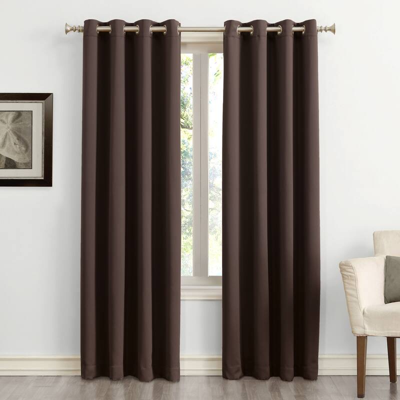 Sun Zero Saxon Energy Saving Blackout Grommet Curtain Panel, Single Panel - 54" x 84" - Chocolate
