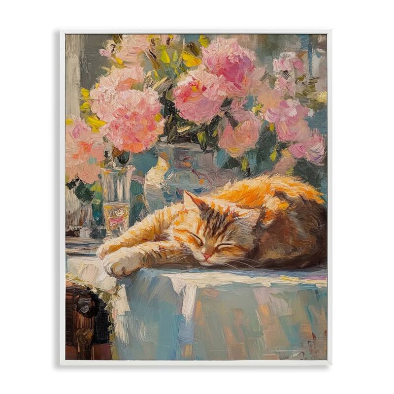Stupell Orange Cat Resting Framed Giclee Art Design By Nini Art - 24 x 30 - White