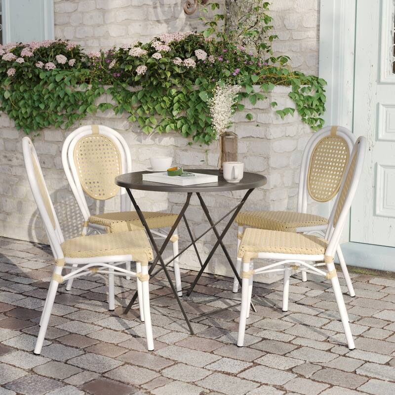 4 Pack All-Weather Commercial Paris Chairs with Metal Frames
