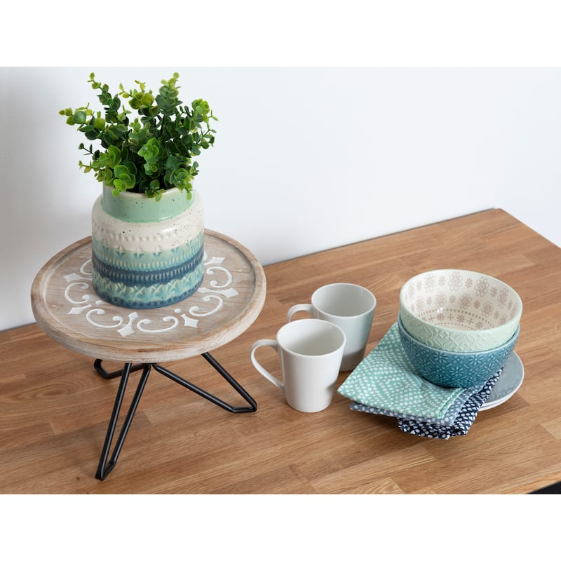 Kate and Laurel Sherald Round Wood Tray with Metal Stand - 11" Diameter