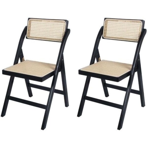 Set of 2 Scandinavian Bamboo/Rattan Folding Outdoor Chairs - On
