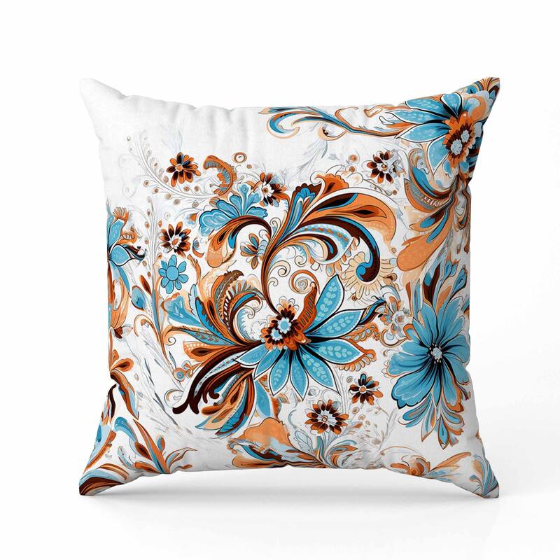 Wild Flora Fusion Indoor/Outdoor Reversible Throw Pillow Blue and Orange