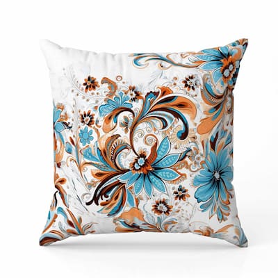Wild Flora Fusion Indoor/Outdoor Reversible Throw Pillow Blue and Orange