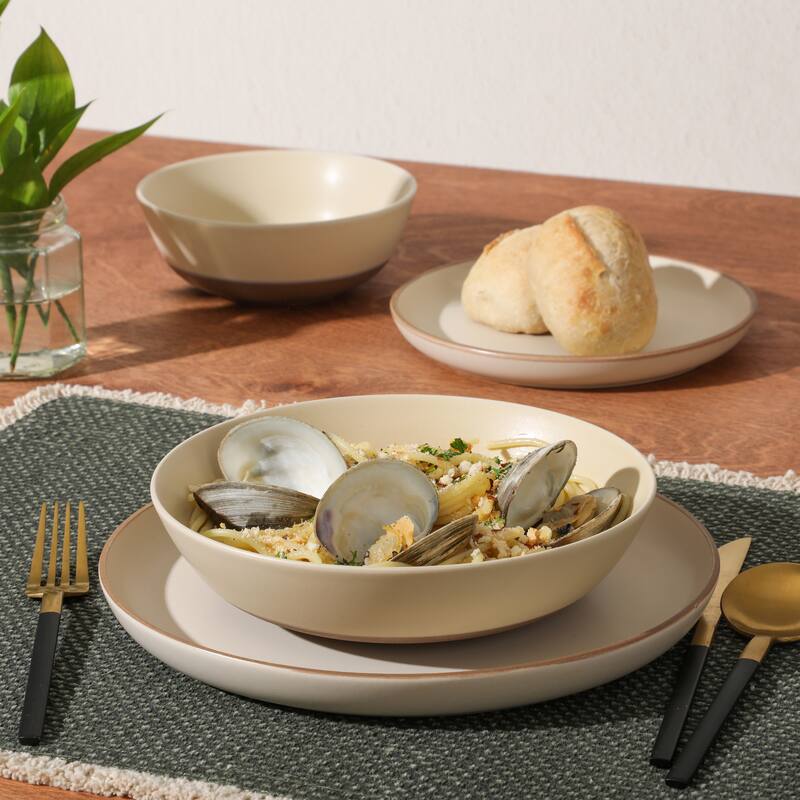 Gibson Elite Laguna Bliss 16 Piece Stoneware Reactive Glaze (Service for 4) Ceramic Plates and Bowls Dinnerware Set