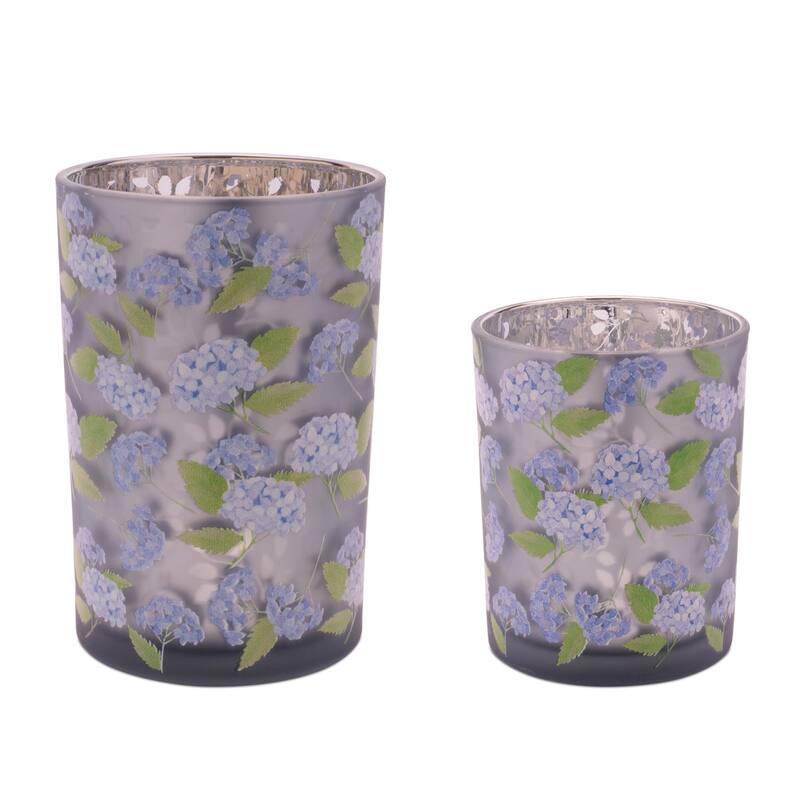 Frosted Hydrangea Print Candle Holder (Set of 2)