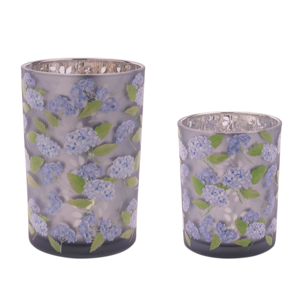 Frosted Hydrangea Print Candle Holder (Set of 2)