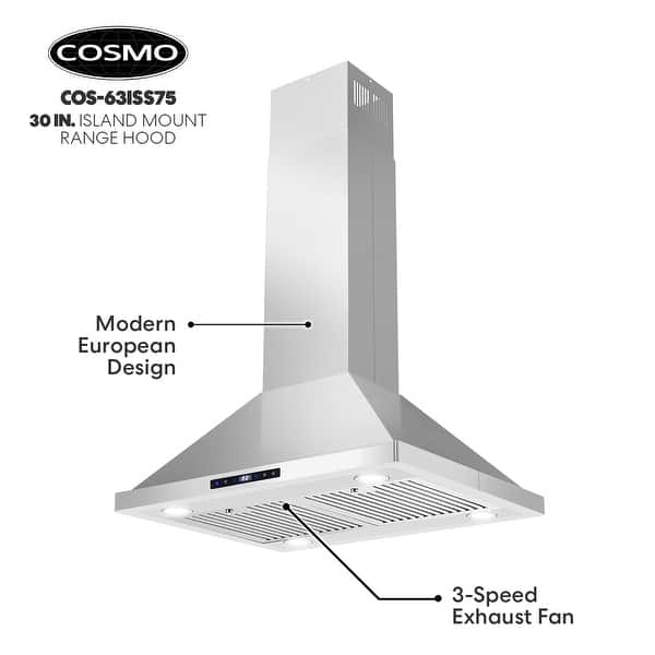 Cosmo 30 in. Ducted Island Mount Range Hood in Stainless Steel with LED ...