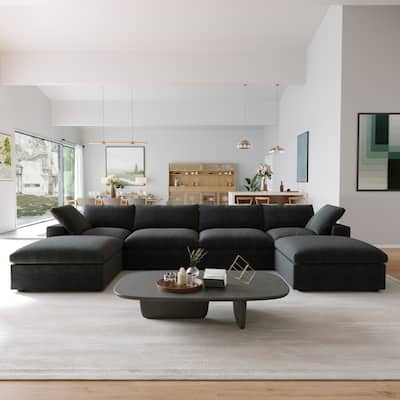 Cloud Modular Sectional Sofa with 2 Storage Ottomans,157" Down Filled Comfort U Shaped Sofa Couch for Living Room