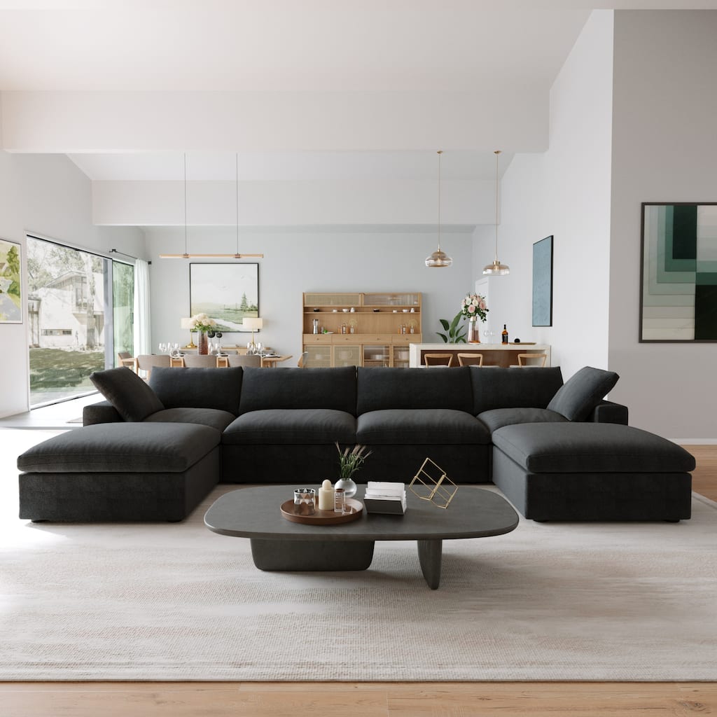 Cloud Modular Sectional Sofa with 2 Storage Ottomans,157" Down Filled Comfort U Shaped Sofa Couch for Living Room