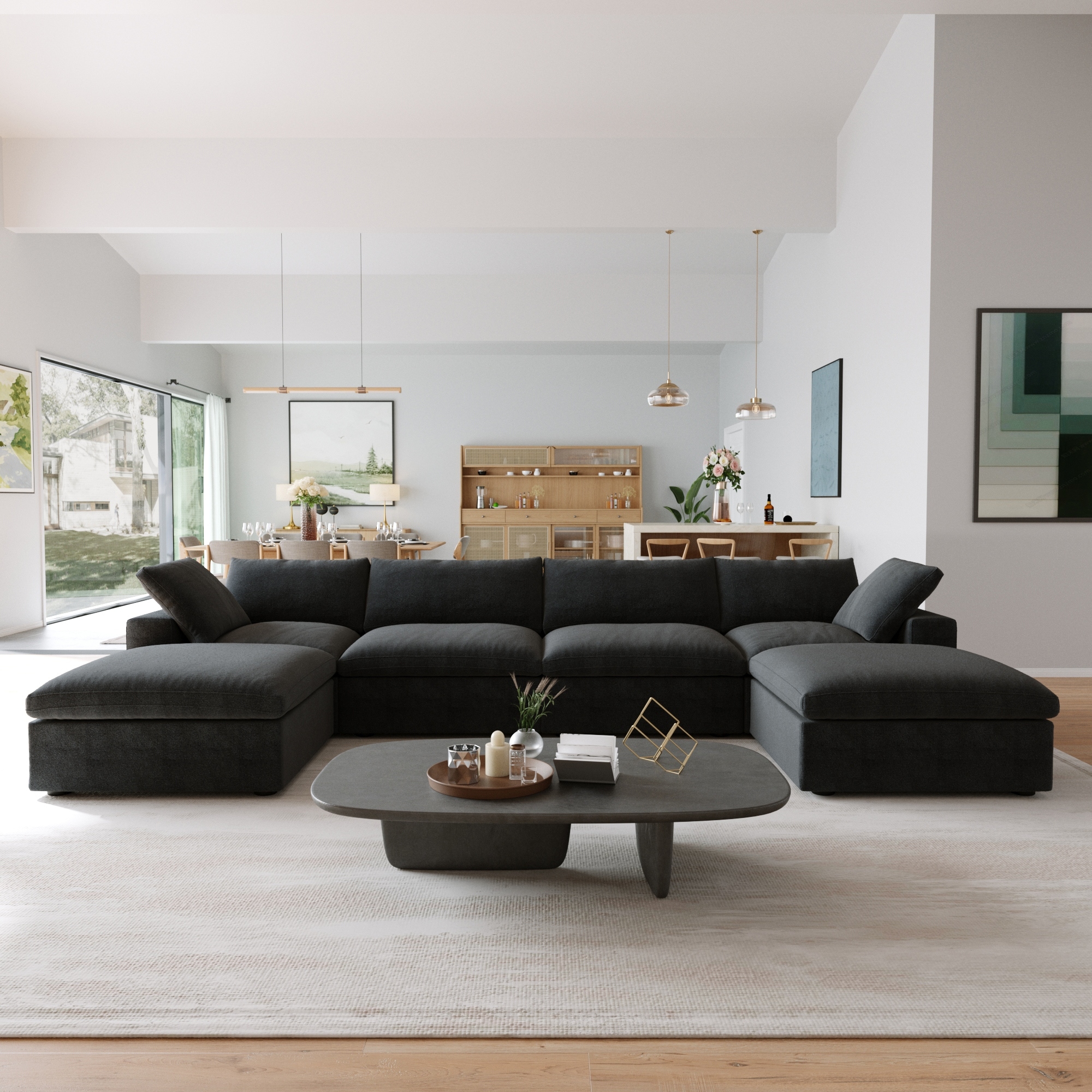 Cloud Modular Sectional Sofa with 2 Storage Ottomans,157" Down Filled Comfort U Shaped Sofa Couch for Living Room