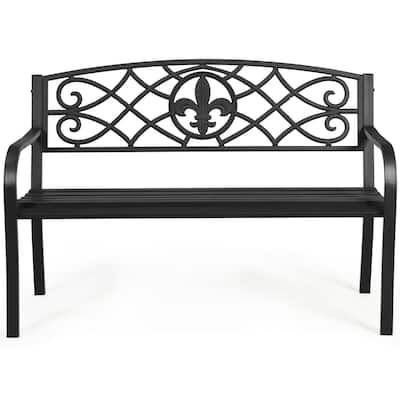 Gymax Garden Bench Loveseat Outdoor Garden Park w/ Steel Frame - 50.5'' x 24'' x 35'' (L x W x H)