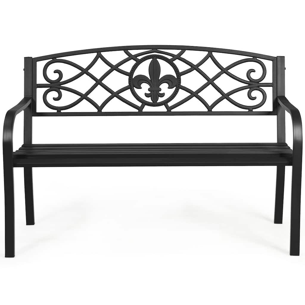 Gymax Garden Bench Loveseat Outdoor Garden Park w/ Steel Frame - 50.5'' x 24'' x 35'' (L x W x H)