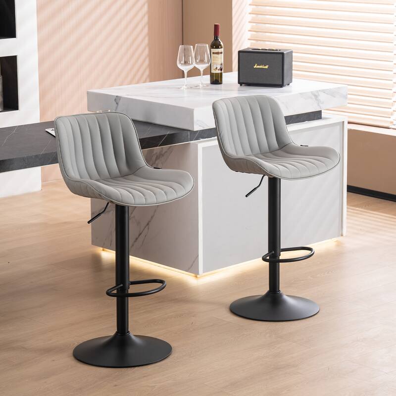 Bar Stools Set of 2 Counter Height Adjustable with Backrest Bar Chairs for Kitchen Island - Grey