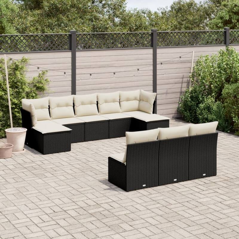 vidaXL Garden Sofa Set Black - 21.7 x 21.7 x 14.6 - Black and cream 10-piece set Without table