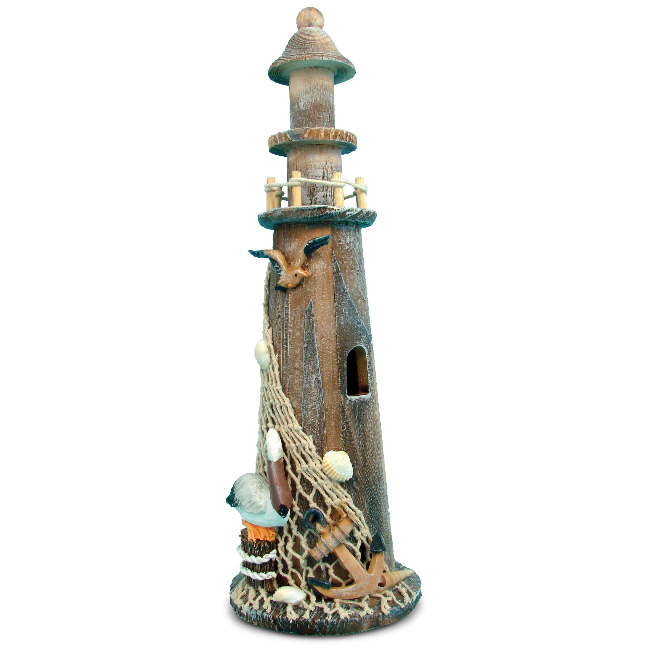 Puzzled Brown Wooden Nautical Decor Lighthouse, 13 Inch Tabletop - 7 x 3.5 x 0.2 inches