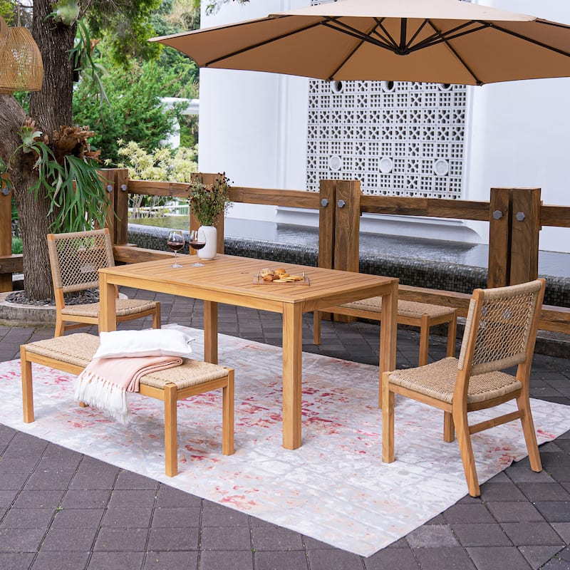 Cambridge Casual Paxton 5-piece Teak Outdoor Dining Set - Honey Twist Wicker - Natural Teak/Honey Twist Wicker 