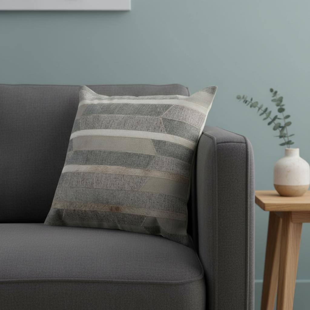 20" X 20" Gray Chevron Wool Blend Zippered Down Pillow