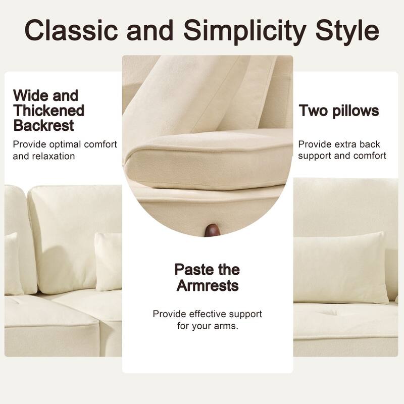 Modern 103" Comfortable Deep Seated Sofa Couch with 4 Pillows