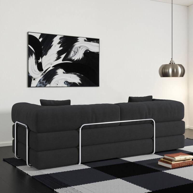 Modular Convertible Sleeper Sofa Bed, Corduroy Fabric Compression Sofa, Floor-Standing Sofa Bed with Armrests & Backrest