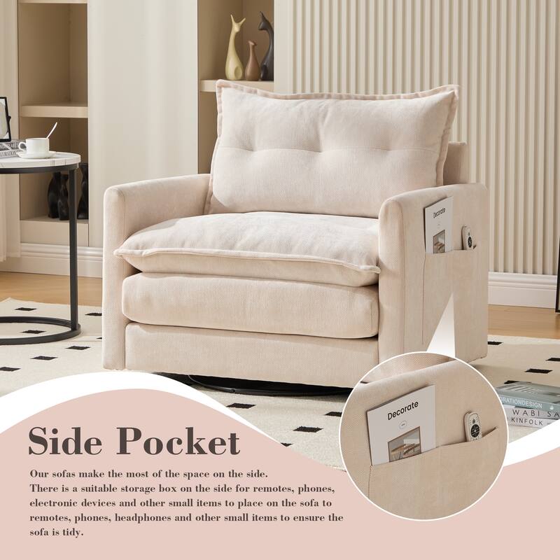 Chenille 360° Swivel Barrel Chair with Memory Foam and Side Pockets