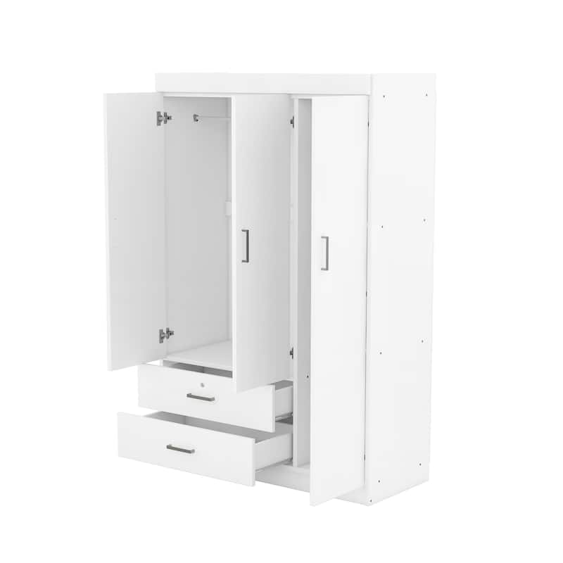 Simple Wardrobe Closet Armoire with Drawers, Wardrobe Cabinet Clothing Storage Cabinet with Hanging Rails