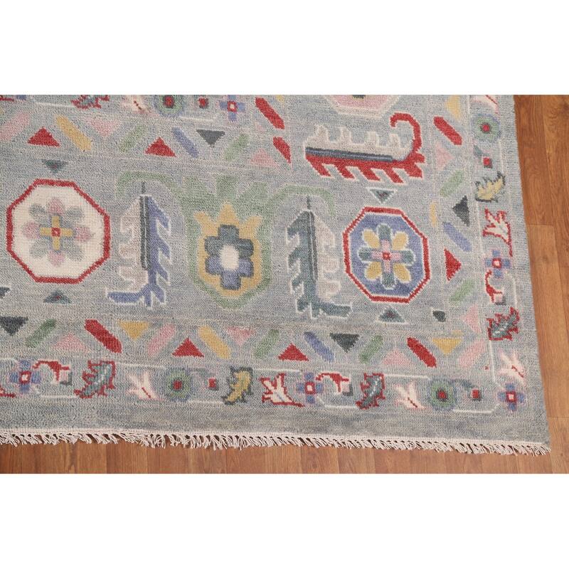 Transitional Grey Oushak Oriental Large Rug Hand-Knotted Wool Carpet - 12'1" x 14'8"
