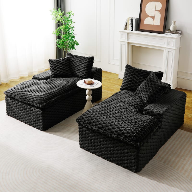 Lazy Reclining Sofa Turtle Velvet Modular Sleeper Sectional Sofa Bed with Double Chaise Lounge and Full Compressed Sponge
