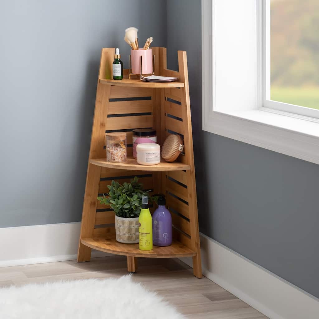 Bamboo 3 Tier Corner Storage Shelf - 32.75" - Brown