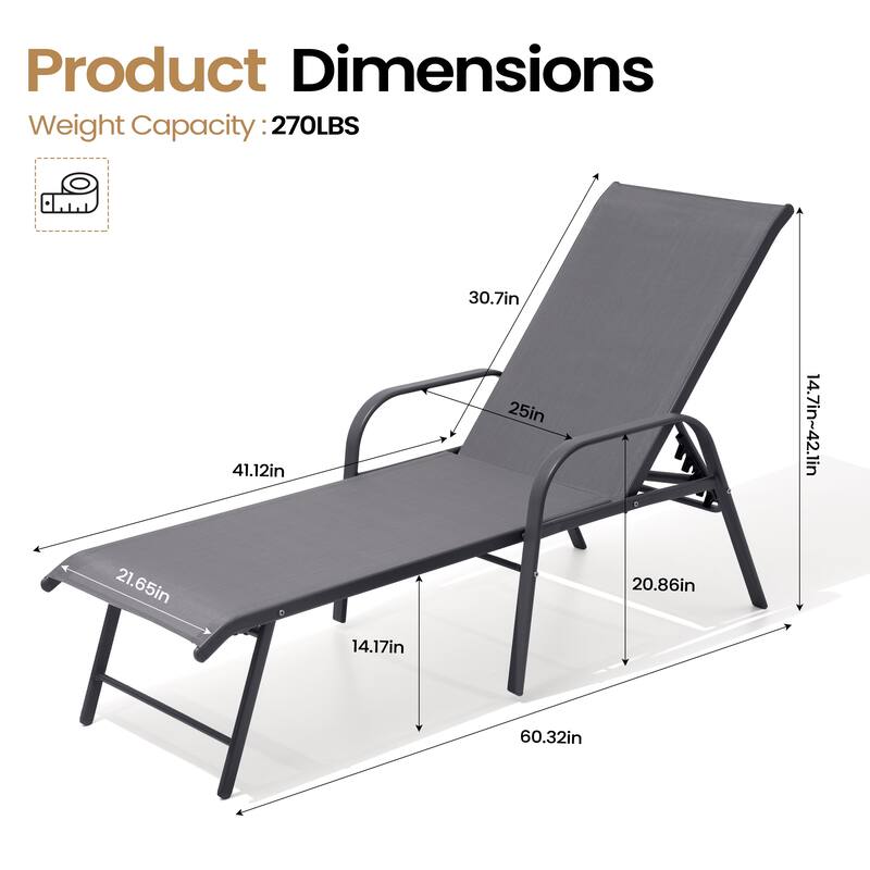 VredHom Outdoor Aluminum Adjustable Patio Chaise Lounge Chairs