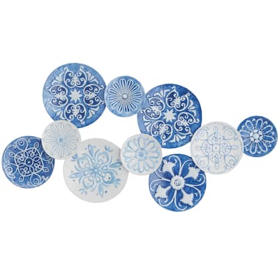 Metal Plate Home Wall Decor with Embossed Details - Blue - Roche River Decor