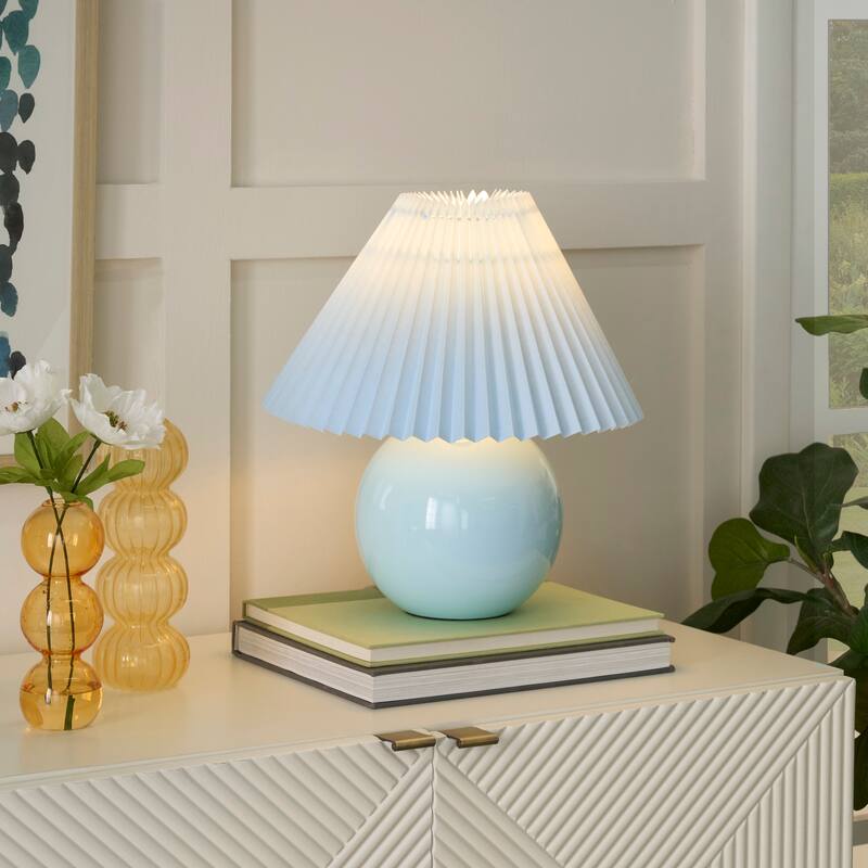 Nourison 13" Round Ceramic Table Lamp with Pleated Shade