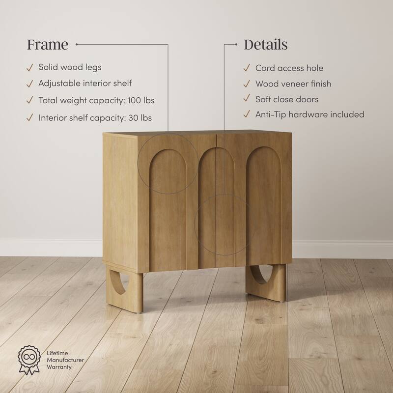 Jett Mid Century Modern Wood Credenza Storage Cabinet, Modular Arched Door Cabinet with Solid Wood Legs