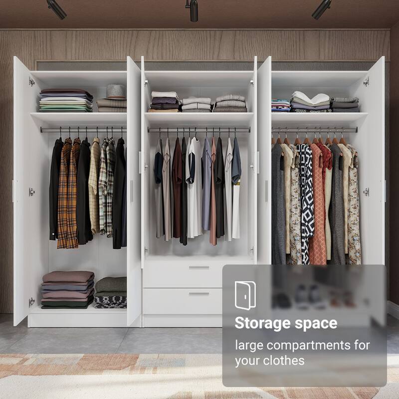 MADESA 6 Doors 2 Drawers Wardrobe Set Bedroom Storage Cabinet