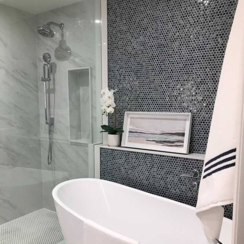 The Tile Life Eterna Penny 12x12 Grey Round Glass Mosaic Floor, Wall & Backsplash Tile