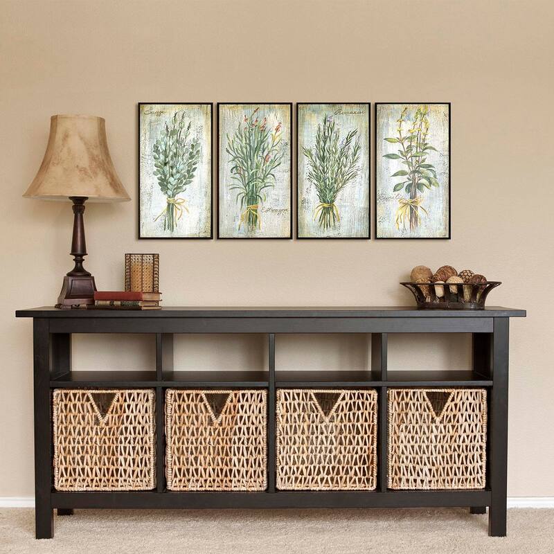 Herbs S/4 Framed Art Giclee - No Glass - Green